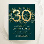 Elegant Emerald Green Gold 30th Birthday Invitation<br><div class="desc">Elegant emerald green gold 30th birthday party invitation. Customizable modern feminine design featuring roses botanical accents and faux glitter gold. Simple floral invite card perfect for a stylish female bday celebration. Personalize with your own details. Printed Zazzle invitations or instant download digital printable template.</div>