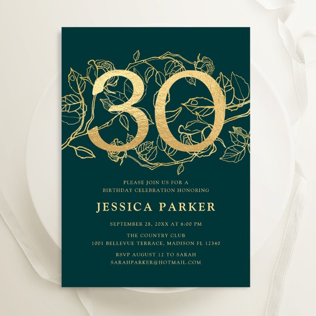 Elegant Emerald Green Gold 30th Birthday Invitation (Creator Uploaded)