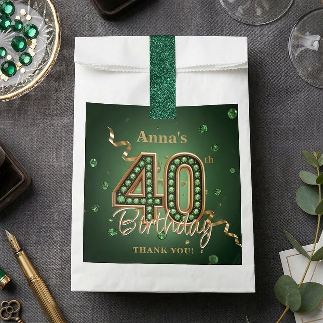 Elegant Emerald Green Gold 40th Birthday Gemstone Favor Bag (Creator Uploaded)
