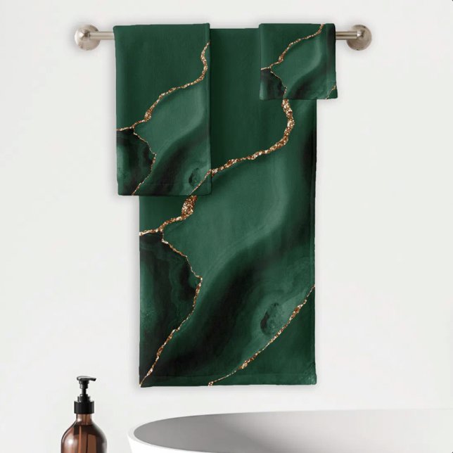 Elegant Emerald Green Gold Agate Bath Towel Set (Creator Uploaded)