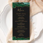 Elegant Emerald Green Gold Agate Dark Wedding Menu<br><div class="desc">This elegant,  modern wedding menu features top and bottom borders of emerald green watercolor agate trimmed with gold faux glitter. The text appears in elegant gold-colored handwriting,  italic and copperplate fonts on a slate black background. The agate design is repeated on the reverse.</div>