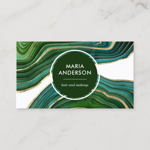 Elegant Emerald Green Gold Agate Geode Gemstone Business Card