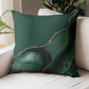 Elegant Emerald Green Gold Agate Throw Pillow