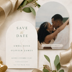 Elegant Emerald Green Gold Arch Photo Wedding Save The Date