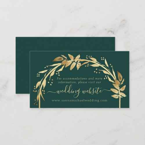 Elegant Emerald Green Gold Arch Wedding Website Enclosure Card
