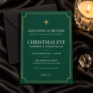 Elegant Emerald Green Gold Black Tie Christmas Invitation