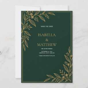 Elegant Emerald Green Gold Botanical Save the Date