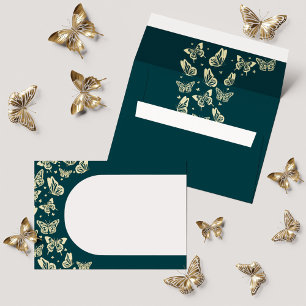 Elegant Emerald Green Gold Butterfly Quinceañera Envelope