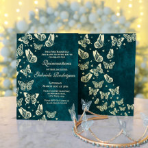 Elegant Emerald Green Gold Butterfly Quinceañera