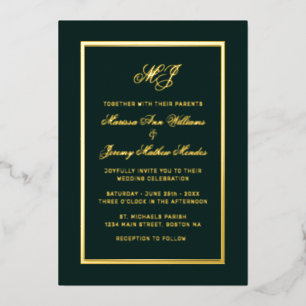 Elegant Emerald Green Gold Calligraphy Wedding Foil Invitation