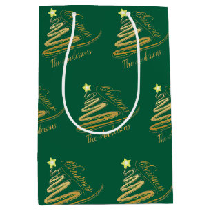 Elegant Emerald Green Gold Christmas Tree Custom Medium Gift Bag