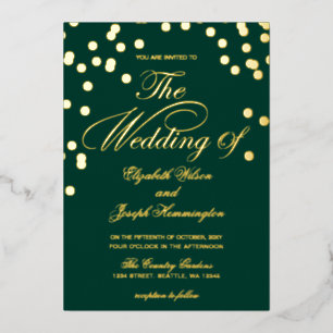 Elegant Emerald Green Gold Confetti Wedding   Foil Invitation