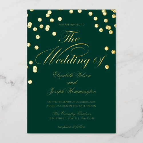 Elegant Emerald Green Gold Confetti Wedding   Foil Invitation