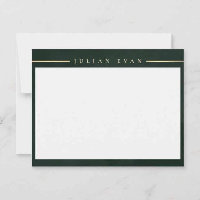 Elegant Emerald Green Gold Detail Professional Note Card (Front)