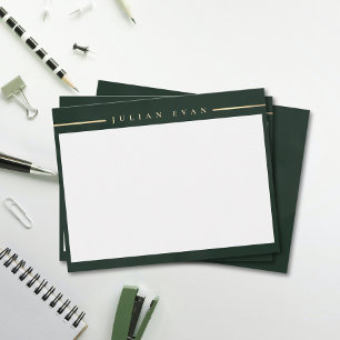 Elegant Emerald Green Gold Detail Professional Note Card