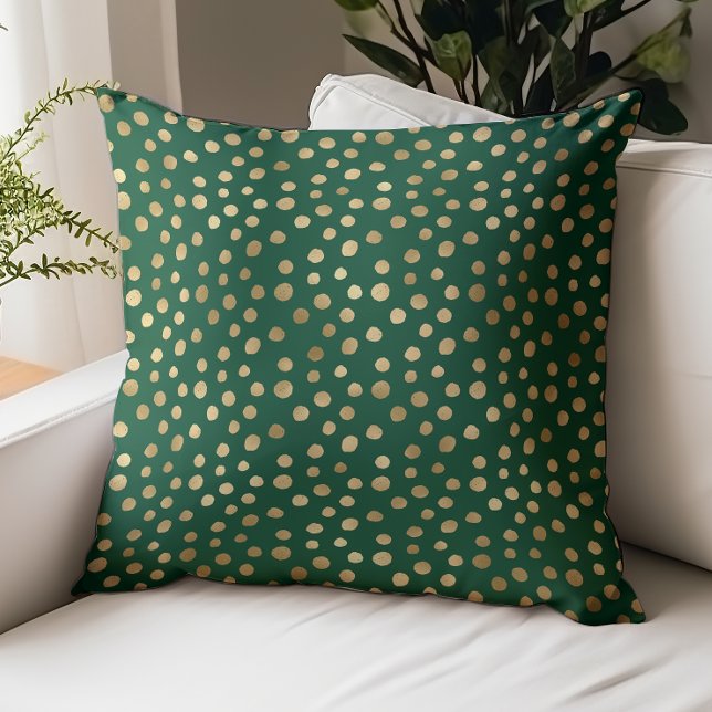 Elegant Emerald Green Gold Dots Pattern Throw Pillow (Creator Uploaded)