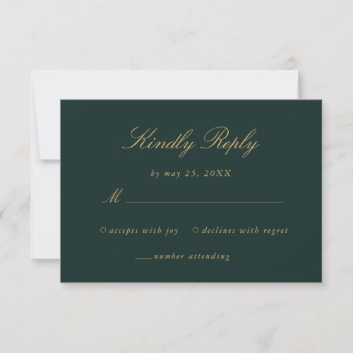 Elegant Emerald Green Gold Floral Damask Wedding RSVP Card