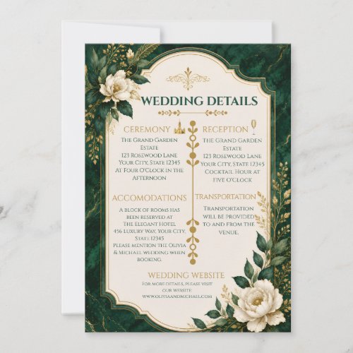 Elegant Emerald Green Gold Floral Enclosure Card