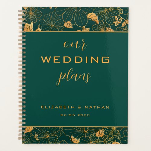 Elegant Emerald Green Gold Floral Pattern Wedding Planner