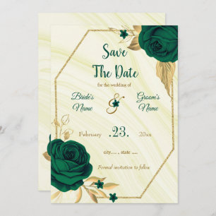 elegant emerald green gold floral save the date