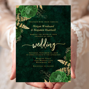 Elegant Emerald Green Gold Floral Wedding Foil Invitation