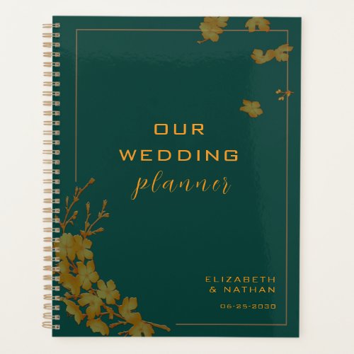 Elegant Emerald Green  Gold Floral Wedding Planner