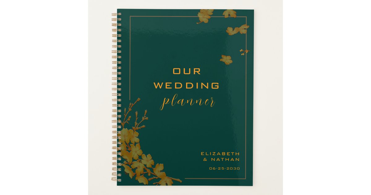 Elegant Emerald Green & Gold Floral Wedding Planner Zazzle