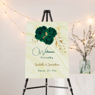 elegant emerald green gold floral welcome sign