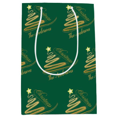 Elegant Emerald Green Gold Foil Christmas Tree Medium Gift Bag