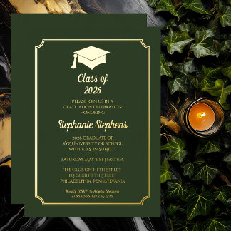 Elegant Emerald Green Gold Foil Graduation Party I Invitation