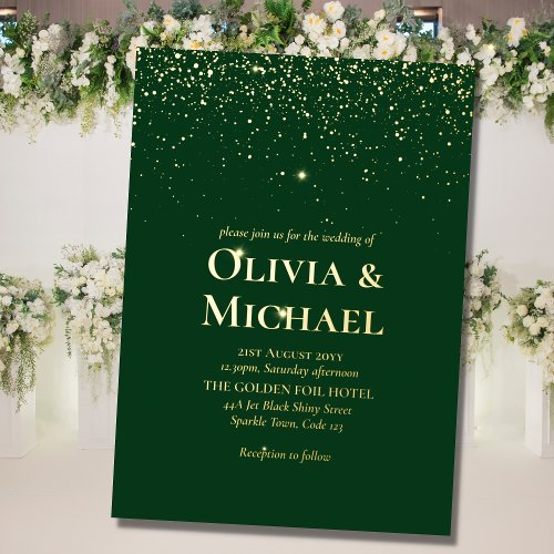 Elegant Emerald Green Gold Foil Wedding Foil Invitation