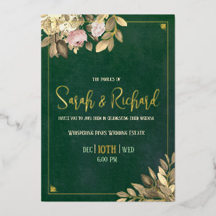 Elegant Emerald Green Gold Foil Wedding Invitation