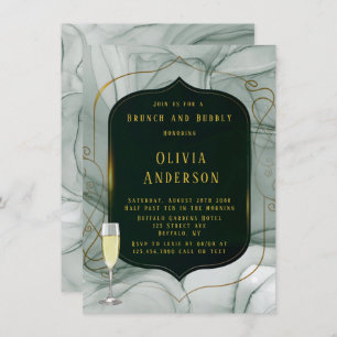 Elegant Emerald Green Gold Frame Brunch & Bubbly Invitation