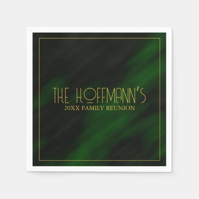 Elegant Emerald Green Gold Frame Family Reunion Napkins (Front)