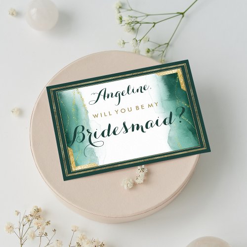 Elegant emerald green gold glitter Bridesmaid Invitation