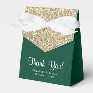 Elegant Emerald Green Gold Glitter Thank You Favor Boxes
