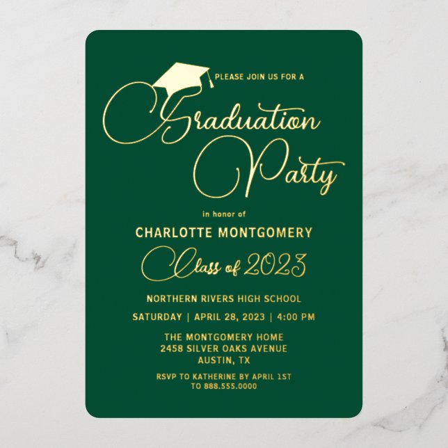 Elegant Emerald Green Gold Graduation Invitation (Front)