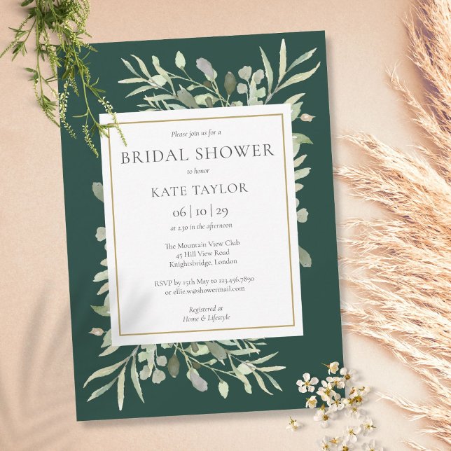 Elegant Emerald Green Gold Greenery Bridal Shower Invitation (Creator Uploaded)