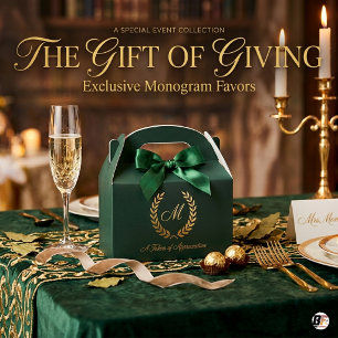 Elegant Emerald Green & Gold Laurel Wreath Monogra Favor Boxes