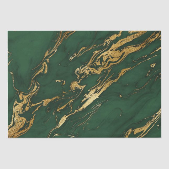 Elegant Emerald Green & Gold Marble Tissue Paper (Front)