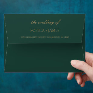 Elegant Emerald Green Gold Minimalist Wedding Envelope