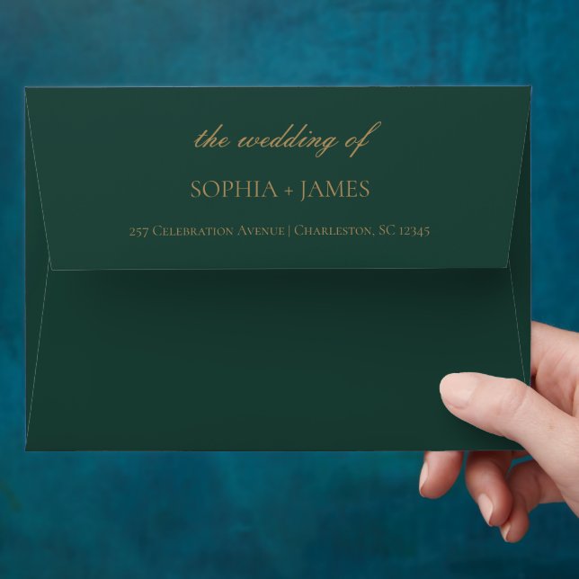 Elegant Emerald Green Gold Minimalist Wedding Envelope (Hand)