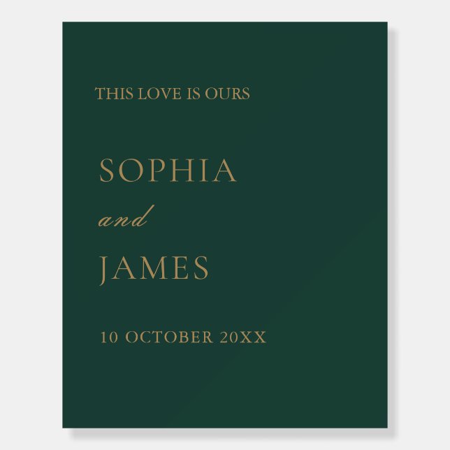 Elegant Emerald Green Gold Minimalist Wedding Foam Board (Front)