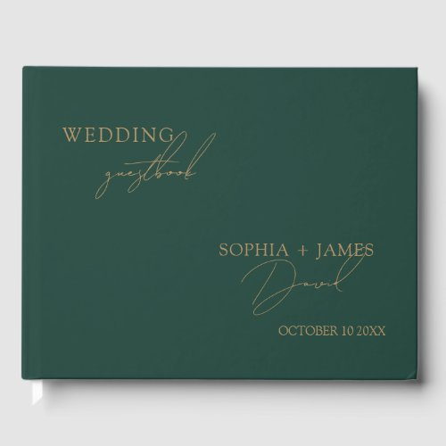 Elegant Emerald Green Gold Minimalist Wedding Guest Book