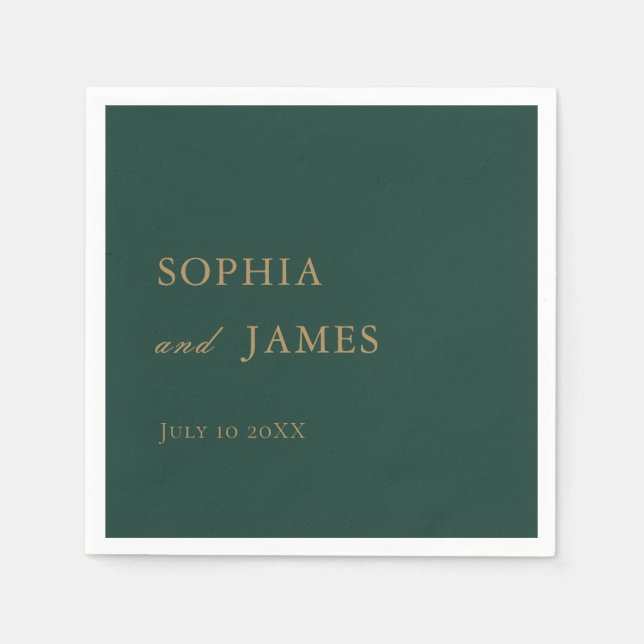 Elegant Emerald Green Gold Minimalist Wedding Napkins (Front)