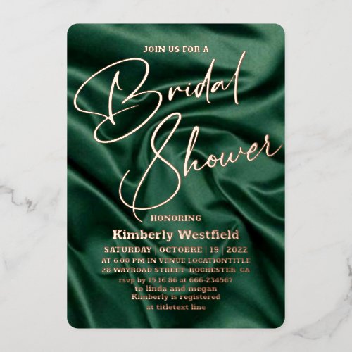 Elegant Emerald Green gold modern bridal shower Foil Invitation