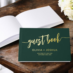 Elegant Emerald Green Gold Modern Minimalist Foil Guest Book