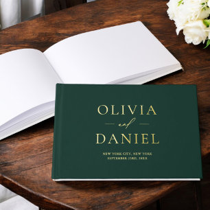 Elegant Emerald Green Gold Modern Minimalist Foil Guest Book