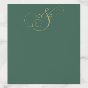 Elegant Emerald Green Gold Monogram Wedding Envelope Liner