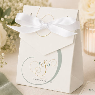 Elegant Emerald Green Gold Monogram Wedding Favor Boxes